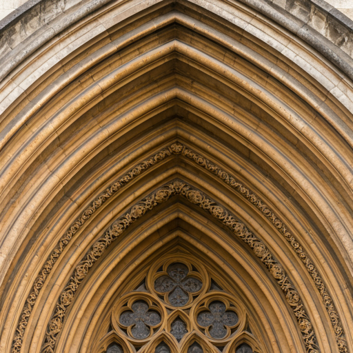 Detail of architectural carvings from a London cathedral facade highlighting historical texture